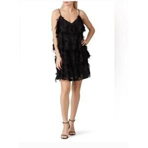 Waverly Grey Mel Dress Mini Party 20s Dress V-neck Fringed Tiers  Black LBD sz M